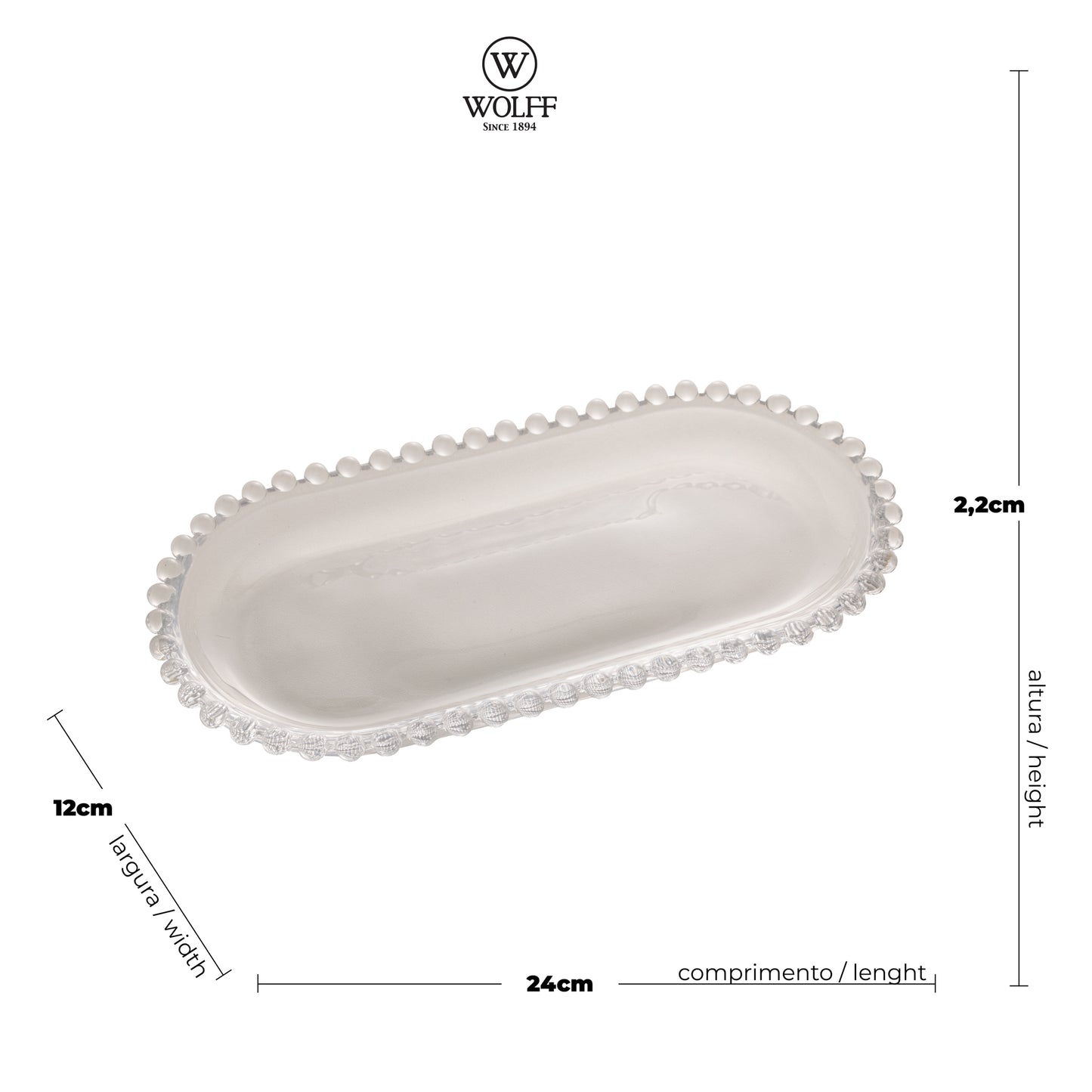 Travessa Oval de Cristal Pearl 24cm x 12cm x 2cm - Wolff