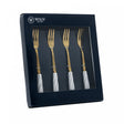 Conjunto 4 Garfos Aço Inox Dourado com Cabo de Cerâmica Branco - Wolff