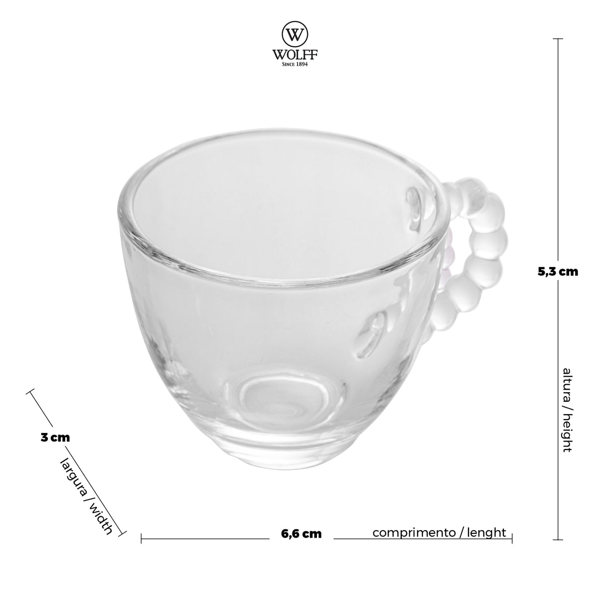 Conjunto 4 Xícaras de Café de Cristal sem Pires Pearl 80ml - Wolff