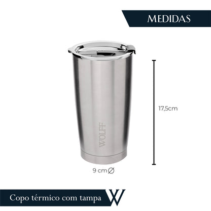 Copo Térmico de Aço Inox Parede Dupla com Tampa 600ml - Wolff
