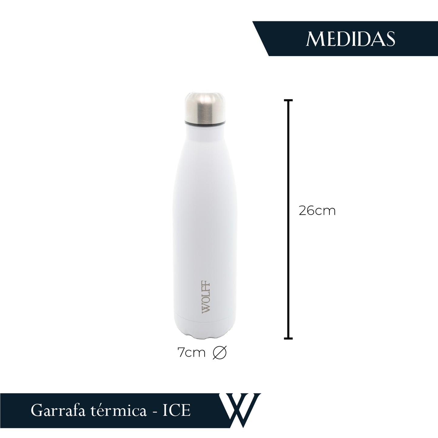 Garrafa Térmica de Aço Inox Parede Dupla Ice Branca 500ml - Wolff