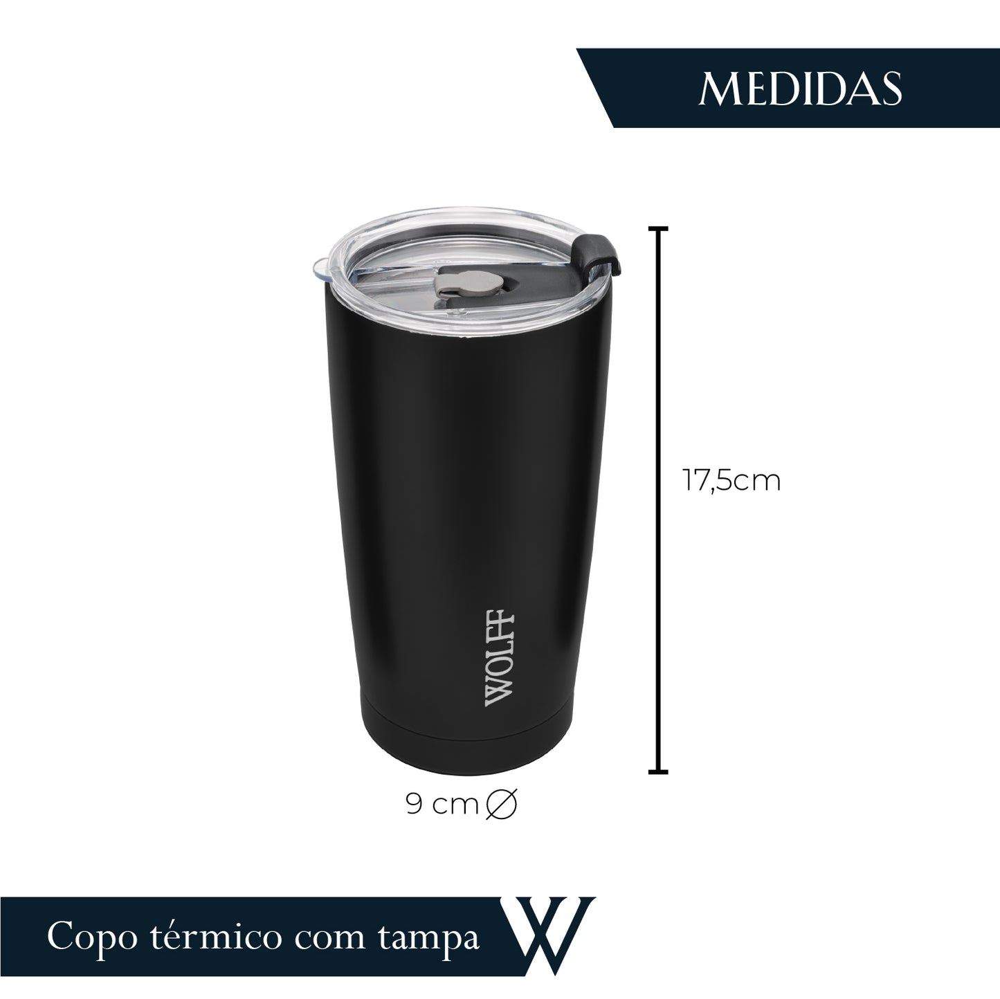 Copo Térmico de Aço Inox Parede Dupla com Tampa Preto 600ml - Wolff