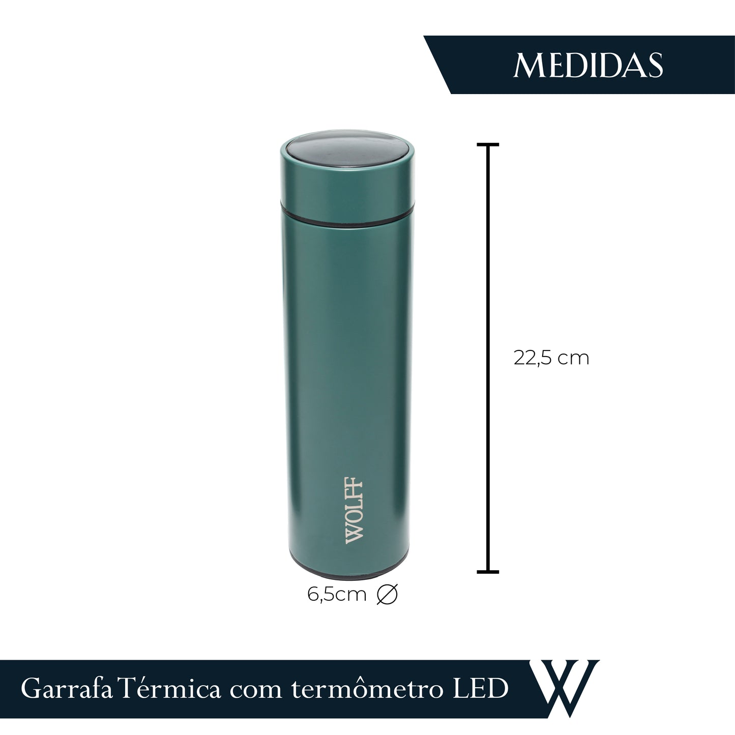 Garrafa Térmica de Aço Inox com Termômetro em LED Verde 500ml - Wolff