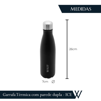 Garrafa Térmica de Aço Inox Parede Dupla  Ice Preta 500ml - Wolff