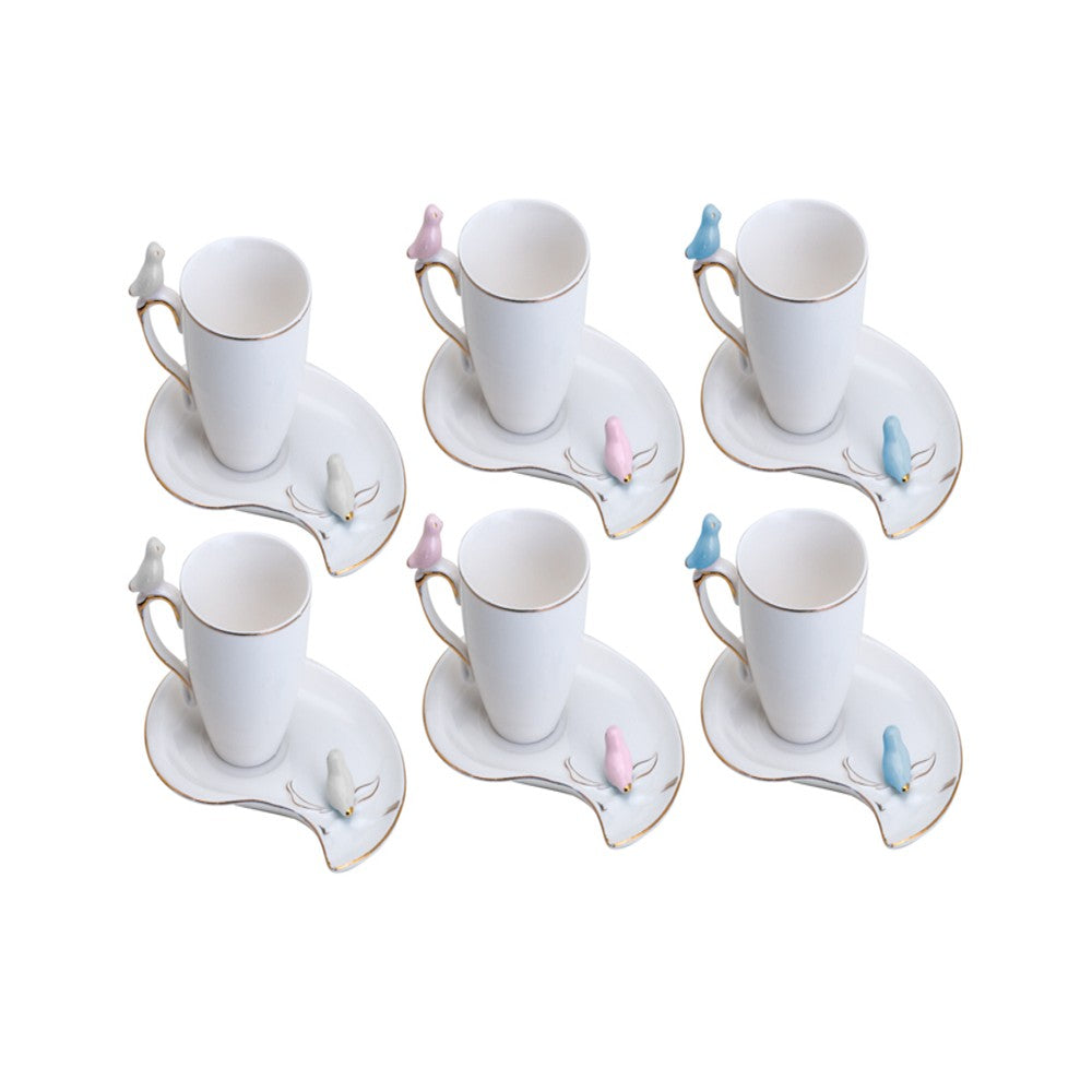 Conjunto 6 Xícaras de Café de Porcelana Cute Birds Design Plate Colorido 90ml - Wolff