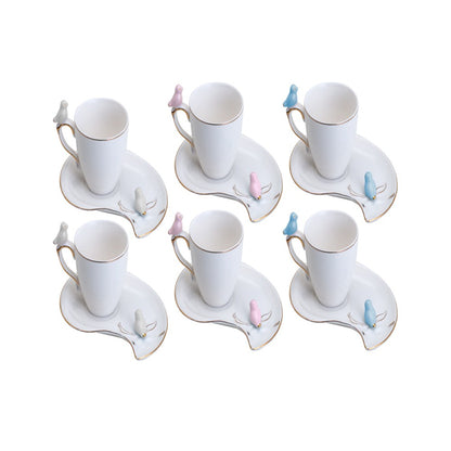 Conjunto 6 Xícaras de Café de Porcelana Cute Birds Design Plate Colorido 90ml - Wolff