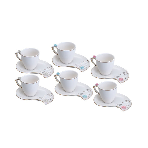 Conjunto 6 Xícaras de Café de Porcelana Flower Design Plate Colorido 90ml - Wolff