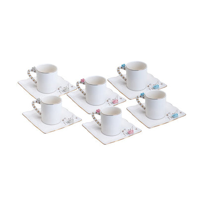 Conjunto 6 Xícaras de Café de Porcelana Flower Square Plate Colorido 80ml - Wolff