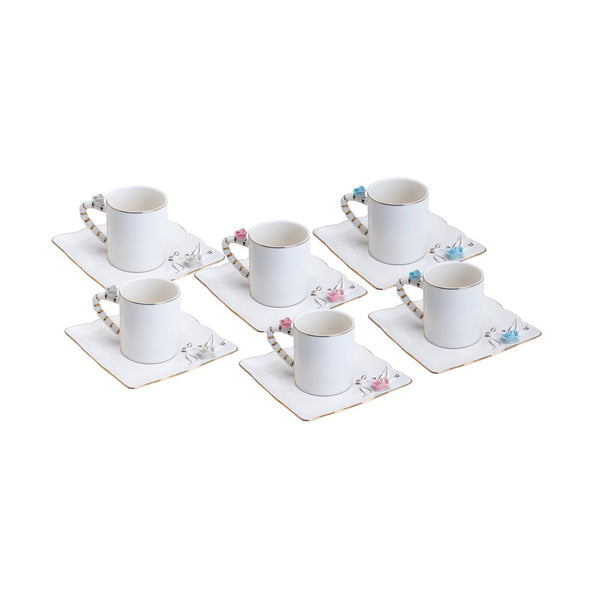 Conjunto 6 Xícaras de Café de Porcelana Flower Square Plate Colorido 80ml - Wolff