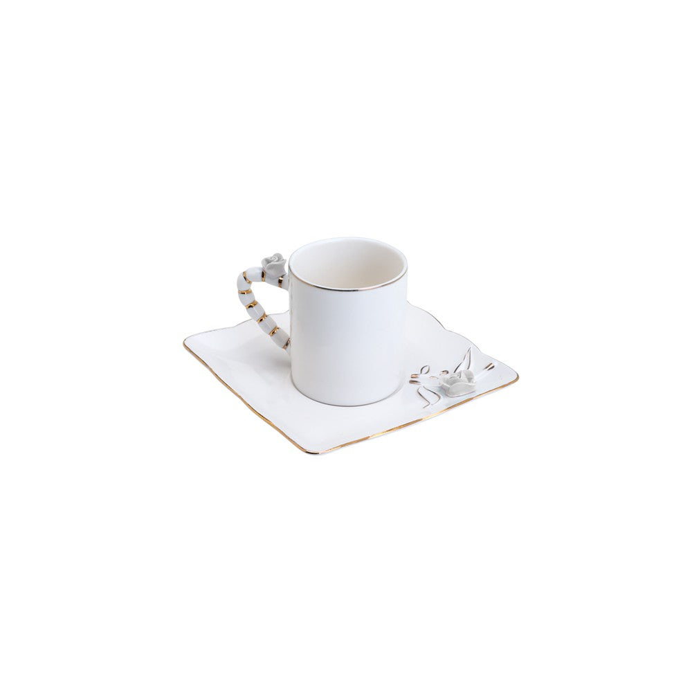Conjunto 6 Xícaras de Café de Porcelana Flower Square Plate Colorido 80ml - Wolff