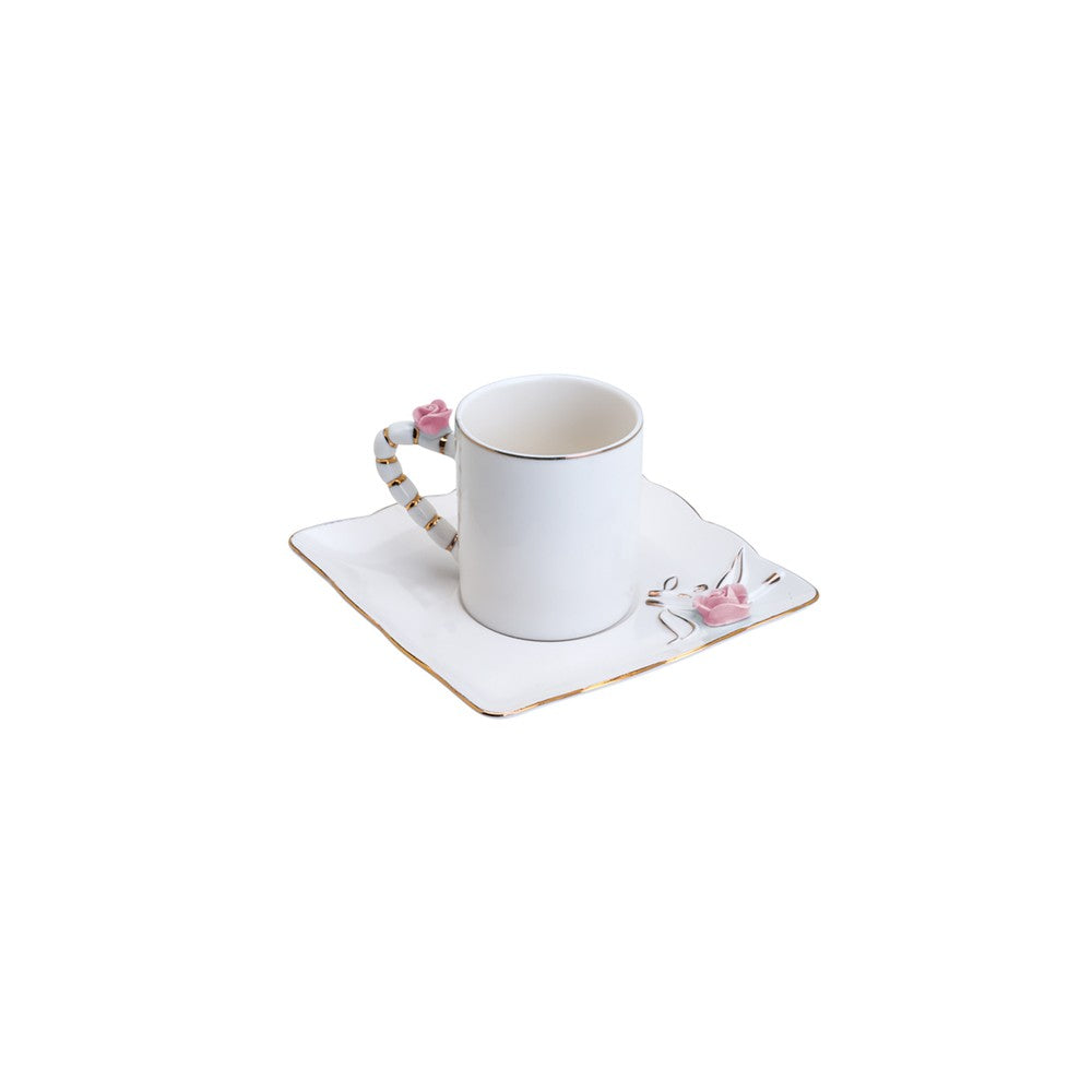 Conjunto 6 Xícaras de Café de Porcelana Flower Square Plate Colorido 80ml - Wolff