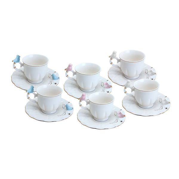Conjunto 6 Xícaras de Café de Porcelana Birds Round Plate Colorido 100ml - Wolff