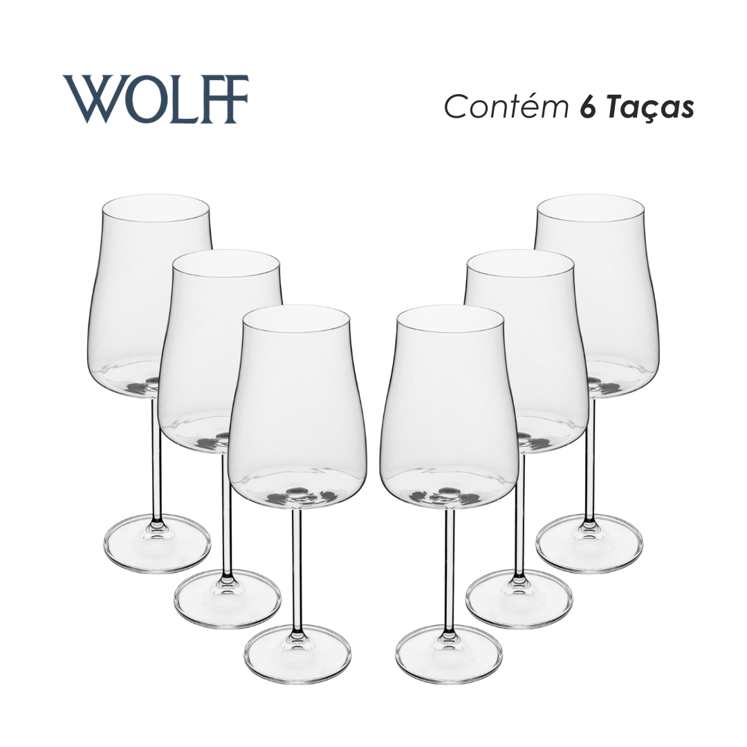 Jogo 6 Taças de Vinho De Cristal Ecológico Bohemia Alex 600Ml - Wolff