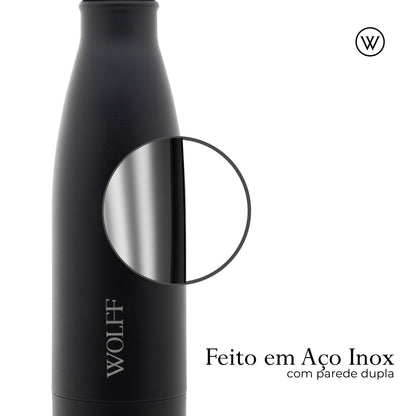 Garrafa Térmica de Aço Inox Parede Dupla  Ice Preta 500ml - Wolff