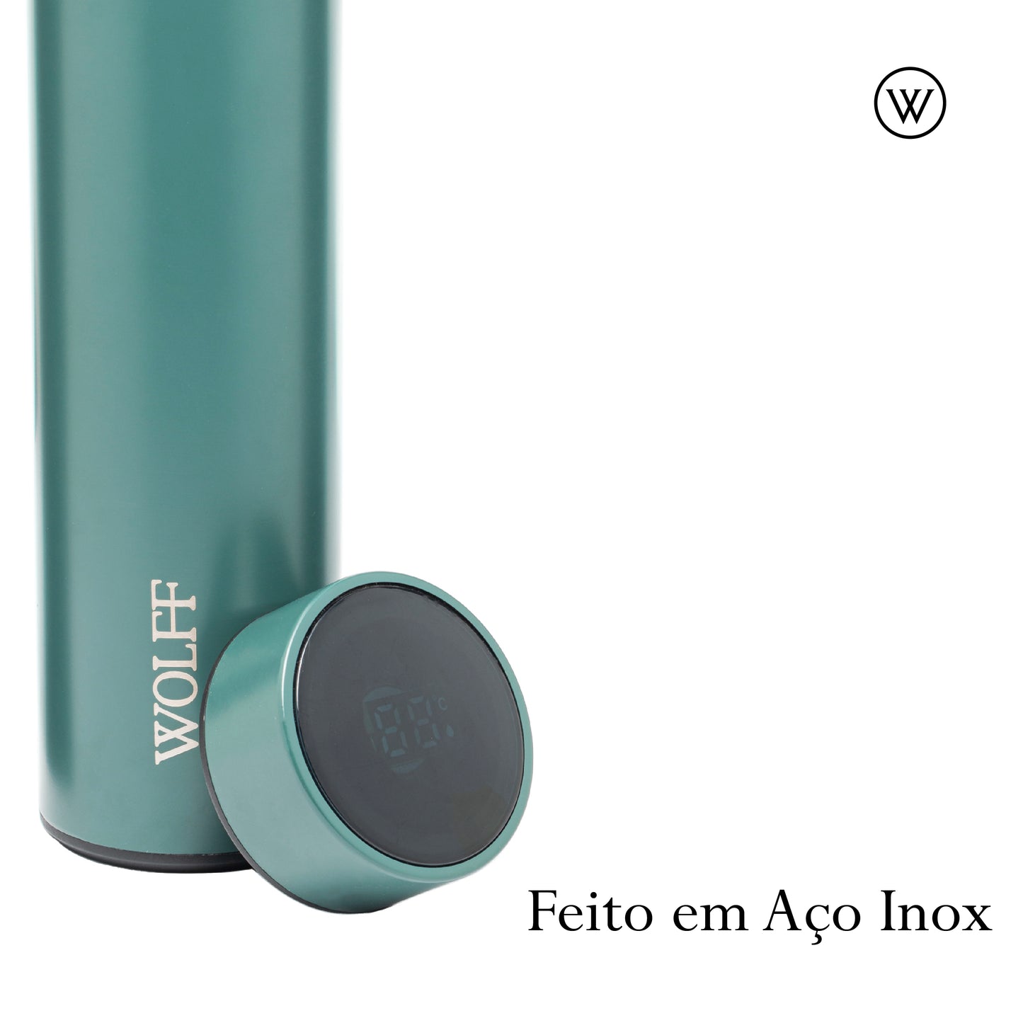 Garrafa Térmica de Aço Inox com Termômetro em LED Verde 500ml - Wolff