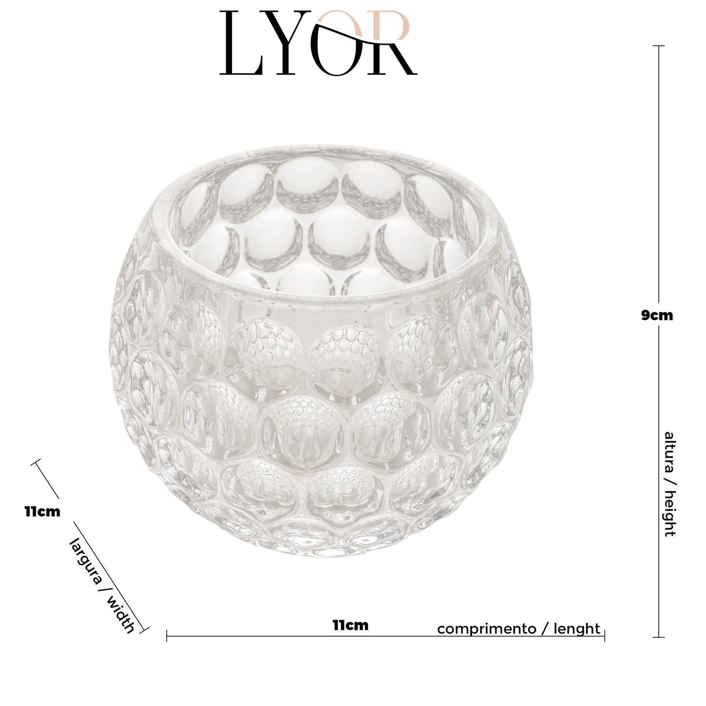 Porta Velas de Cristal Bolhas 11cm x 9cm - Lyor