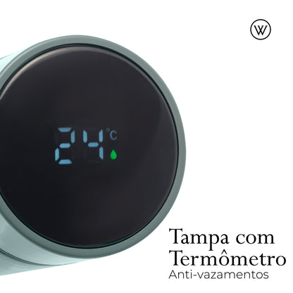 Garrafa Térmica de Aço Inox com Termômetro em LED Verde 500ml - Wolff