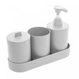 Conjunto 4 Peças de Bambu e PP para Banheiro Off-White - Lyor