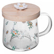 Caneca de Vidro Borossilicato  com Pires de Bambu Daisy 330ml - Lyor