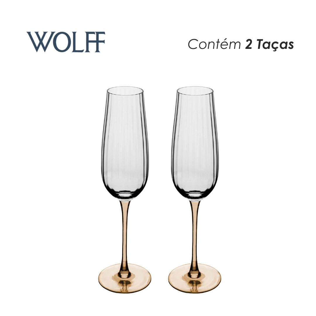 Conjunto 2 Taças de Champagne De Vidro Com Haste Âmbar Classic 230Ml - Wolff