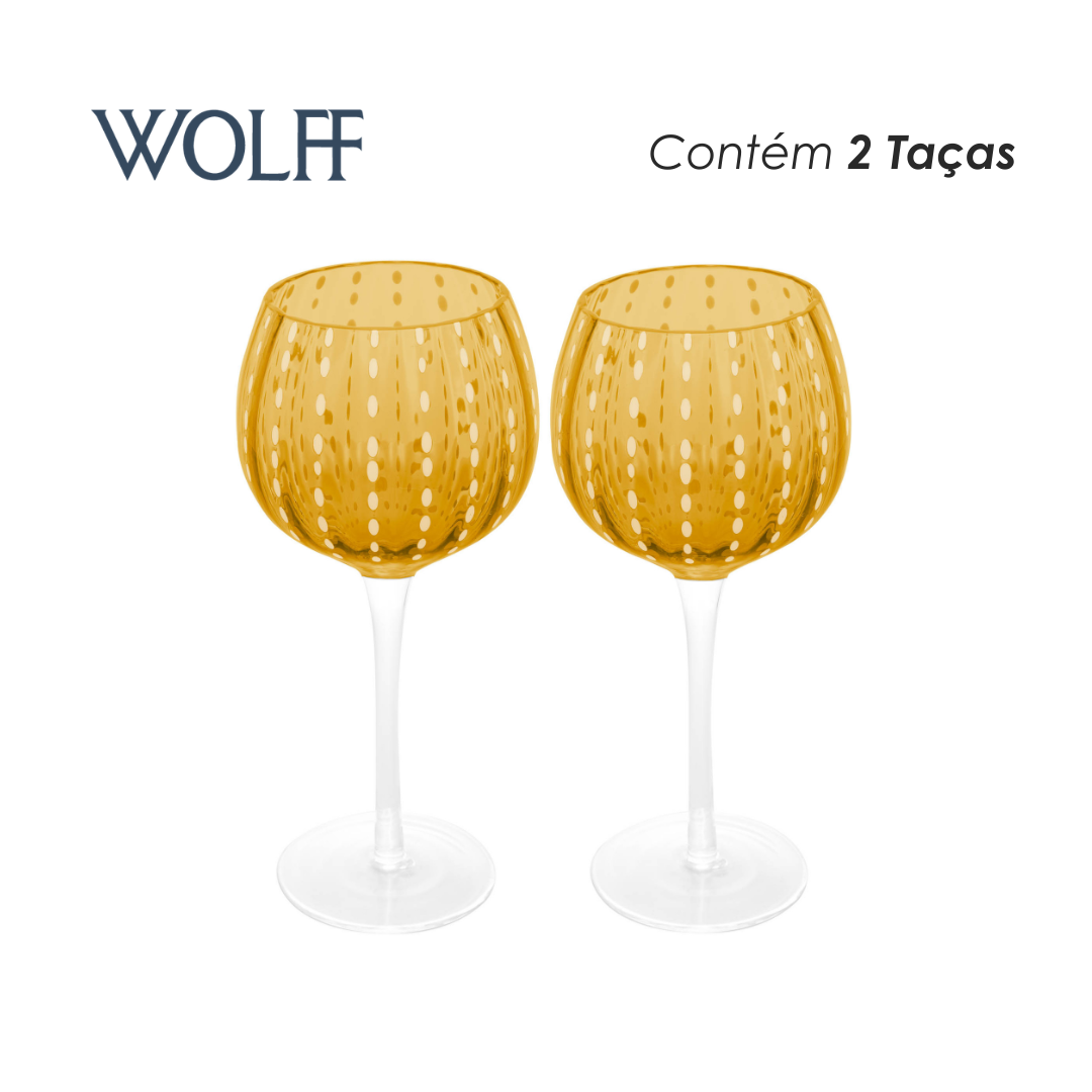Conjunto 2 Taças de Vinho de Vidro Orquídea Âmbar 450ml - Wolff