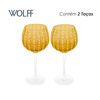 Conjunto 2 Taças de Vinho de Vidro Orquídea Âmbar 450ml - Wolff