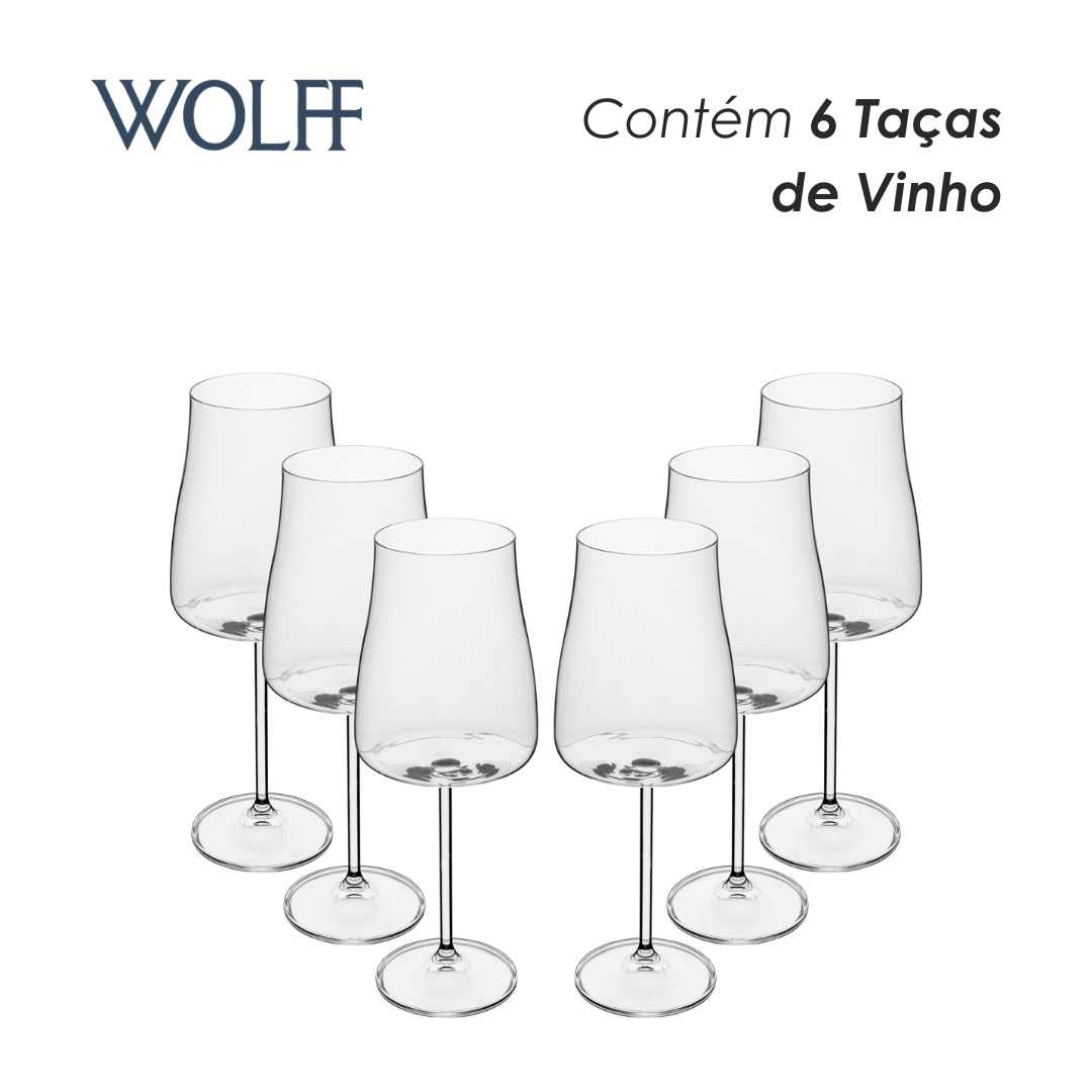 Jogo 6 Taças de Vinho De Cristal Ecológico Bohemia Alex 600Ml - Wolff
