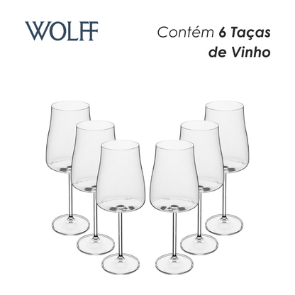 Jogo 6 Taças de Vinho De Cristal Ecológico Bohemia Alex 600Ml - Wolff