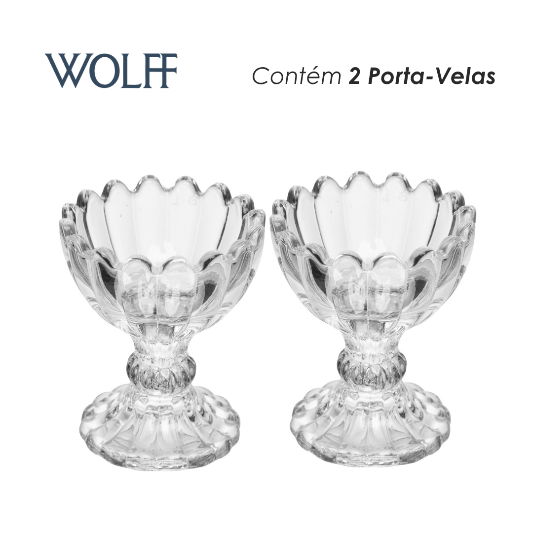 Conjunto 2 Porta Velas Geneva 6cm x 6cm x 7cm Cristal - Wolff