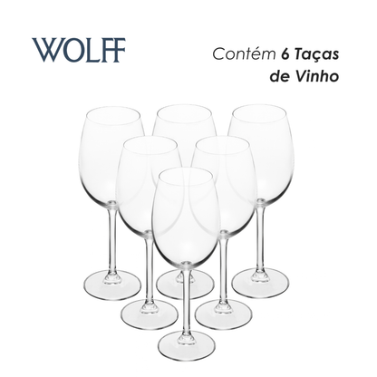 Jogo 6 Taças de Vinho Tinto De Cristal Ecológico Bohemia Veronica 450ml - Wolff