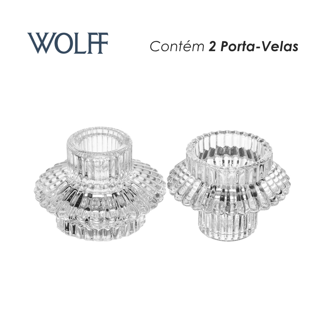 Conjunto 2 Porta Velas Lines 8cm x 8cm x 5,5cm Vidro – Wolff