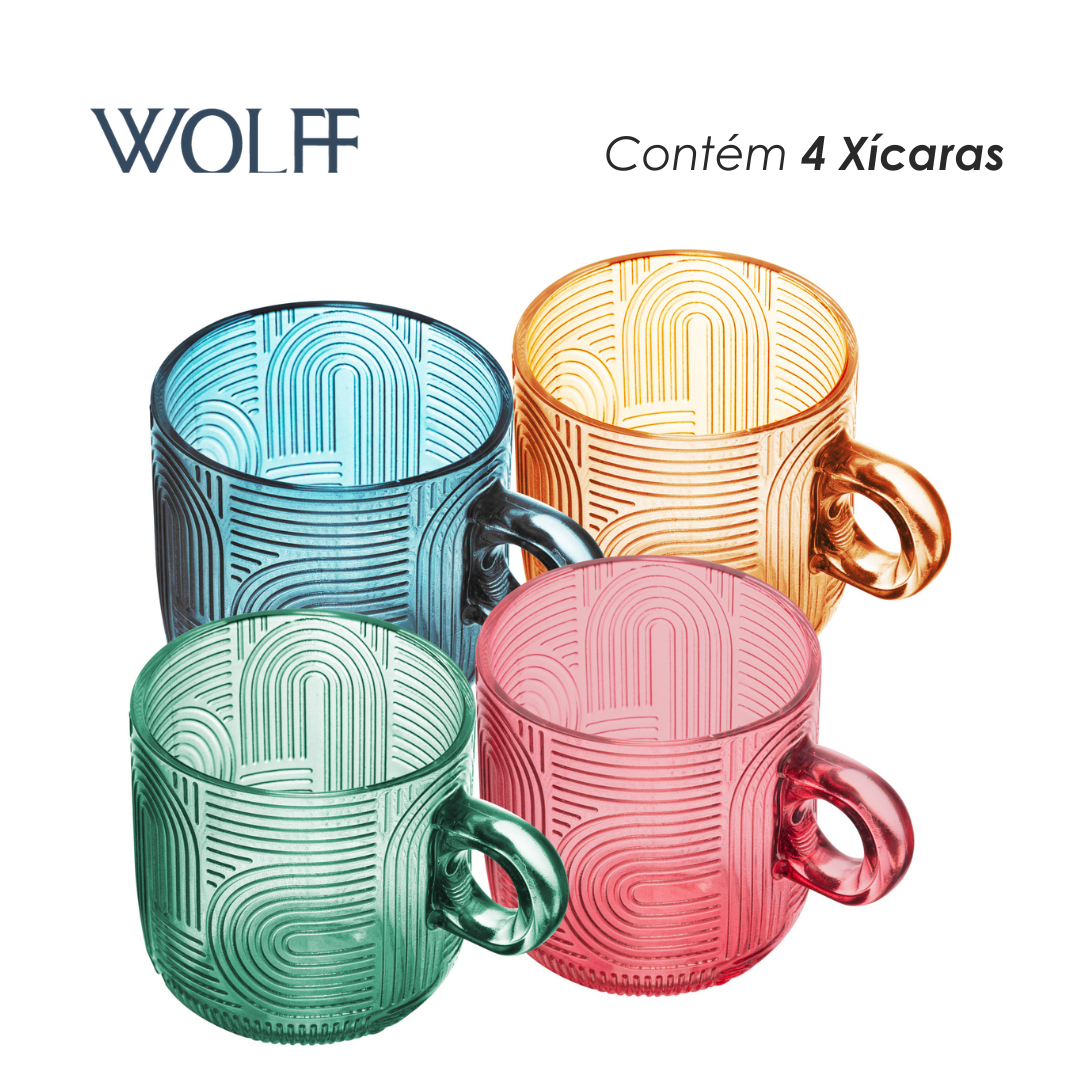 Conjunto 4 Xícaras de Vidro Colorido Frankfurt 220ml - Wolff