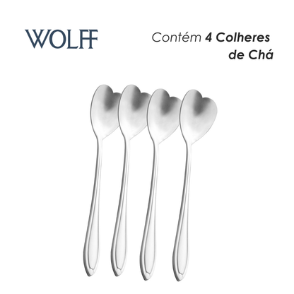 Conjunto 4 Colheres de Chá de Aço Inox Heart Prata - Wolff
