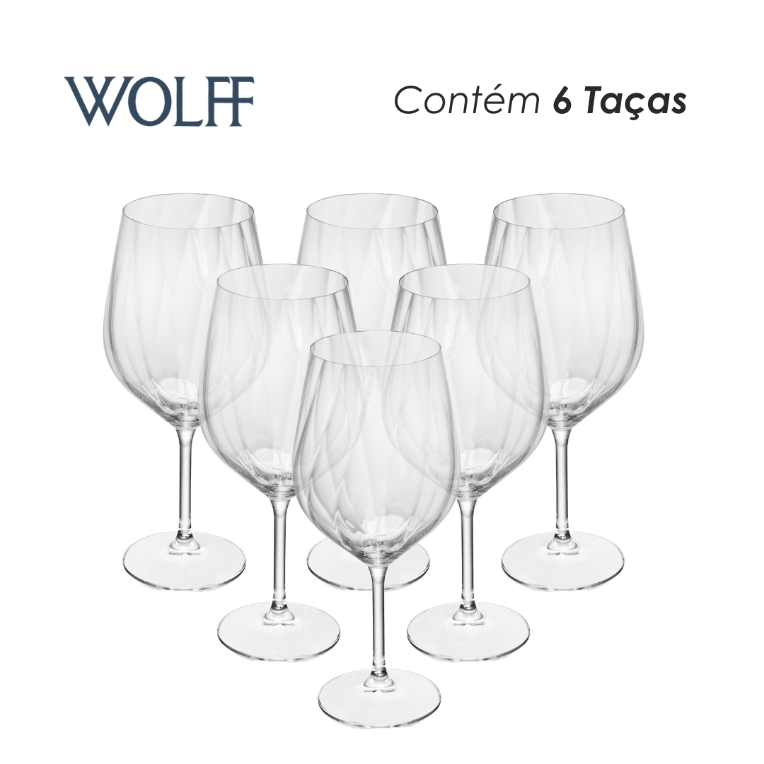 Jogo 6 Taças de Vinho Crex Optic 600ml Cristal Ecológico Bohemia - Wolff