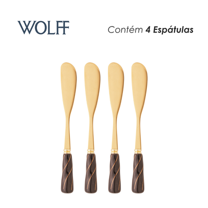 Conjunto 4 Espátulas de Aço Inox Dourado com Cabo de Cerâmica Preto - Wolff