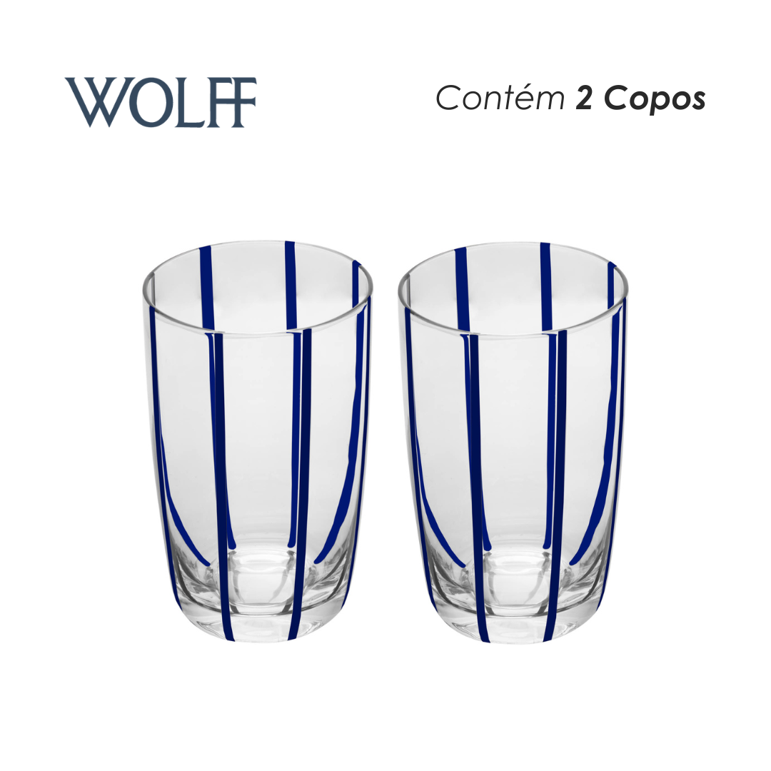 Conjunto 2 Copos Altos Azura 450ml Azul Vidro - Wolff