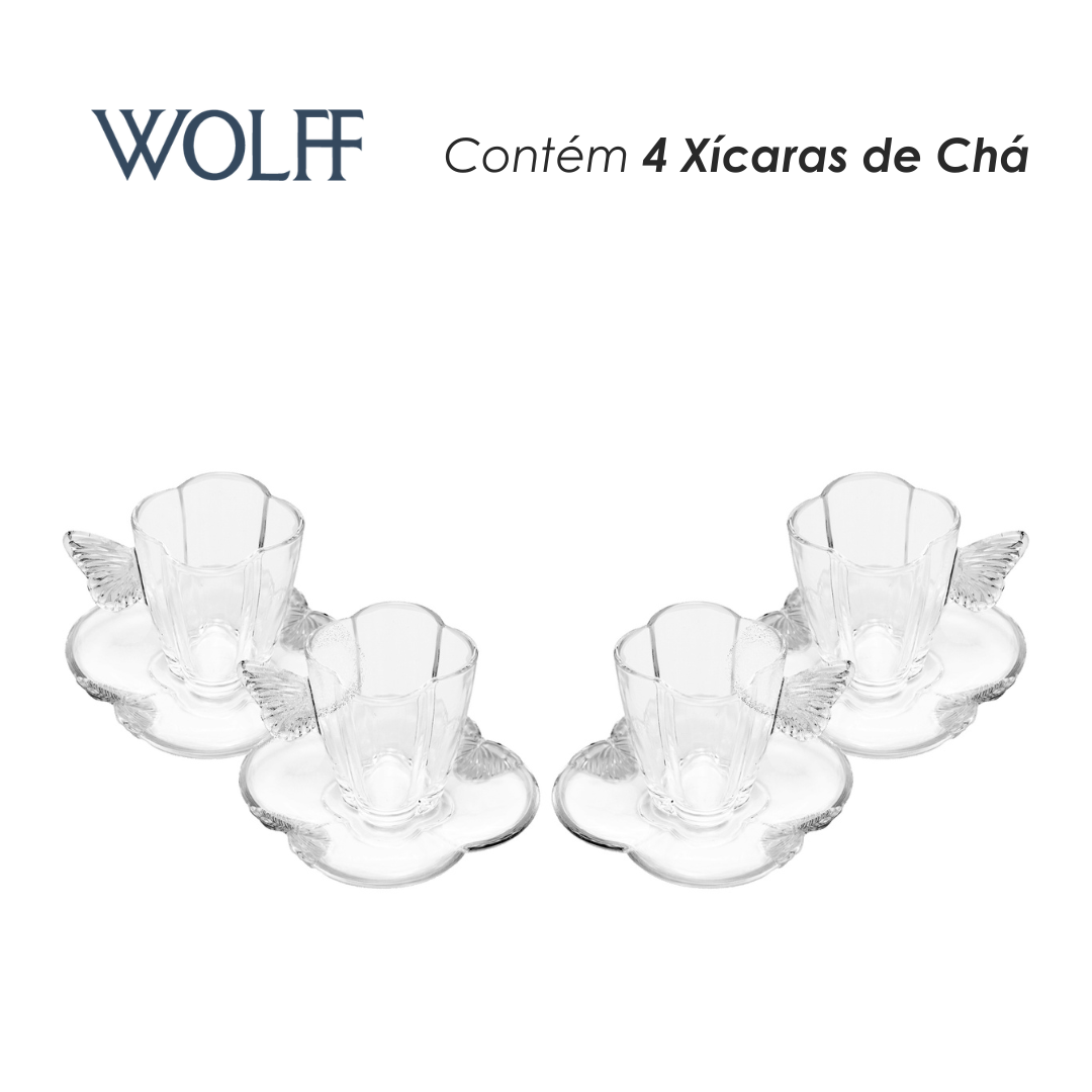 Conjunto 4 Xícaras de Chá com Pires Butterfly 180ml Cristal - Wolff