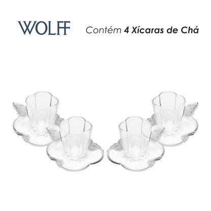 Conjunto 4 Xícaras de Chá com Pires Butterfly 180ml Cristal - Wolff