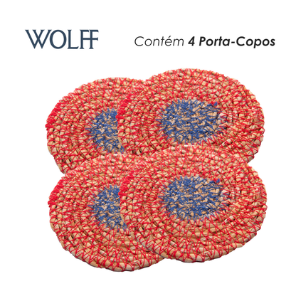 Conjunto 4 Porta Copos de Fibra Natural Colorido 10cm - Wolff