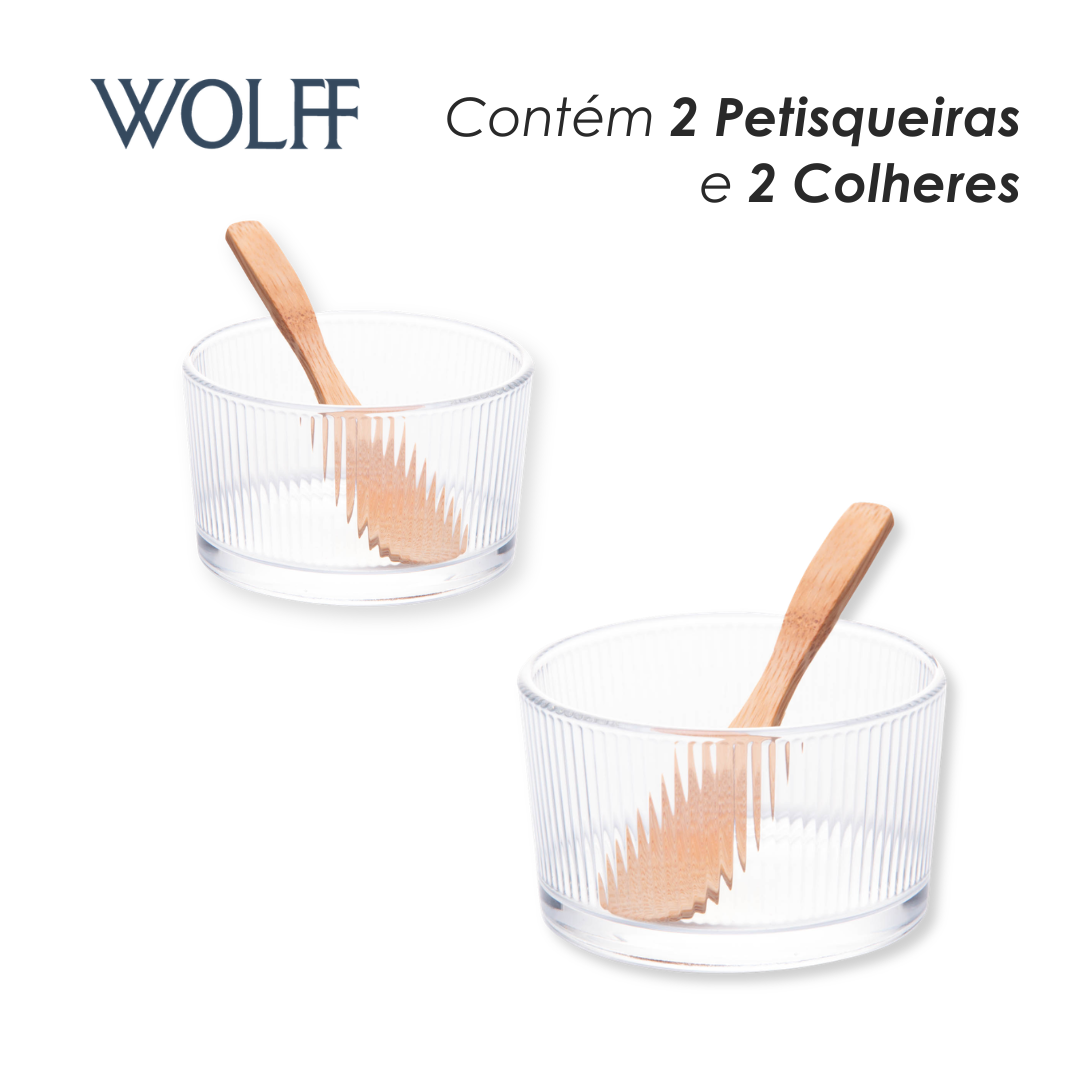 Conjunto Petisqueiras de Vidro com Colher e Bandeja de Bambu - Wolff