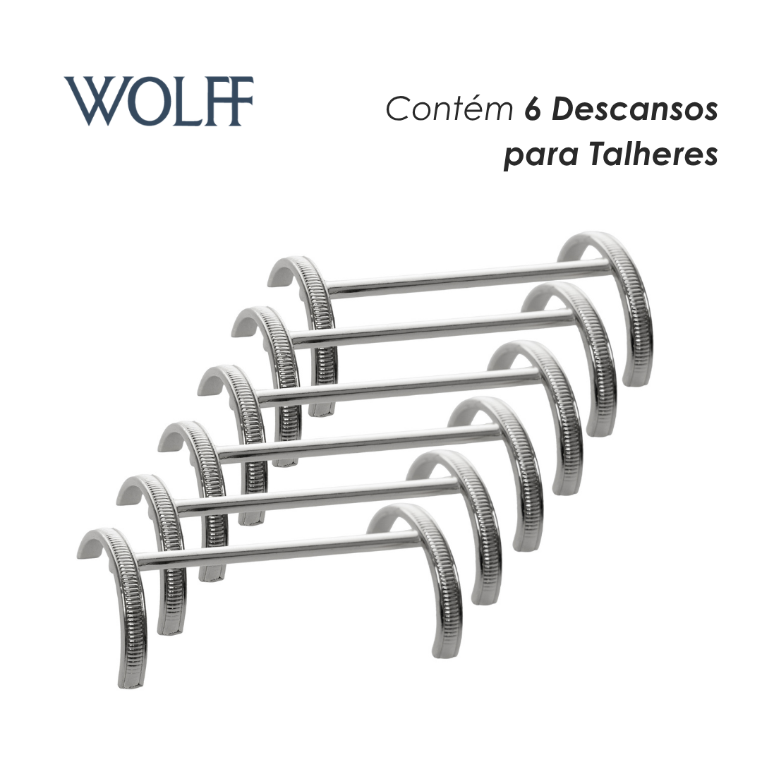 Conjunto 6 Dencansos para Talheres Lorena 8cm x 4cm x 2cm Prateado Zamac - Wolff