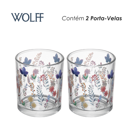 Conjunto 2 Porta Vela Brisa Floral Vidro - Wolff