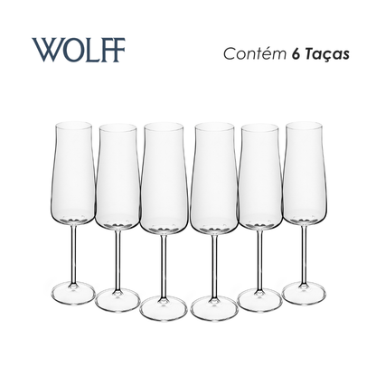 Conjunto 6 Taças Champagne Alex 210ml Cristal Ecológico – Wolff