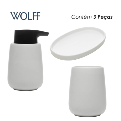Conjunto 3 Peças para Banheiro de Cerâmica Oca Branco - Wolff
