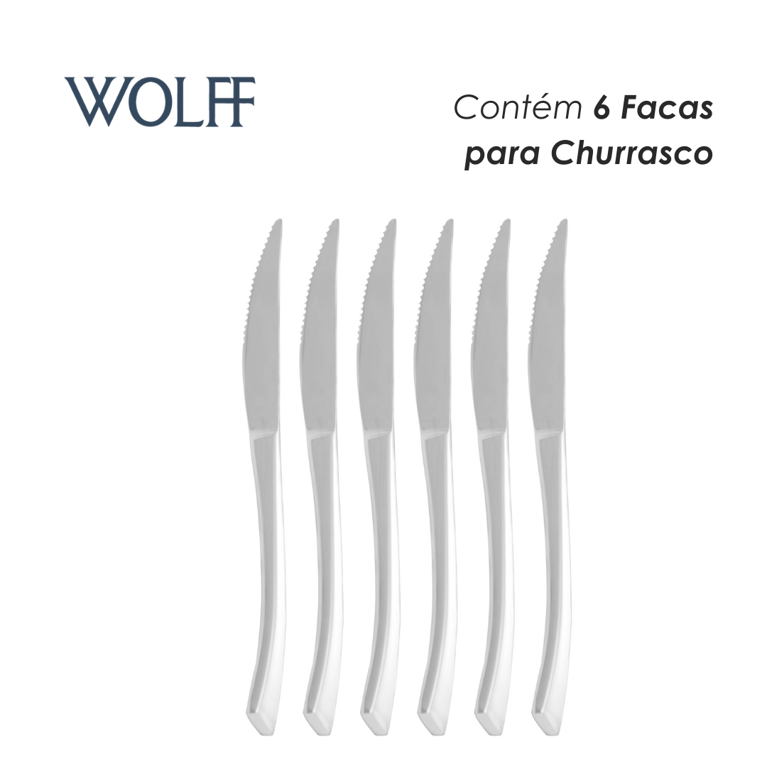 Conjunto 6 Facas para Churrasco Berna Aço Inox - Wolff