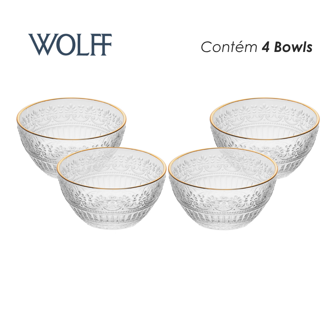 Conjunto 4 Bowls Mauve com Fio de Ouro 12,5cm x 6,5cm Cristal - Wolff