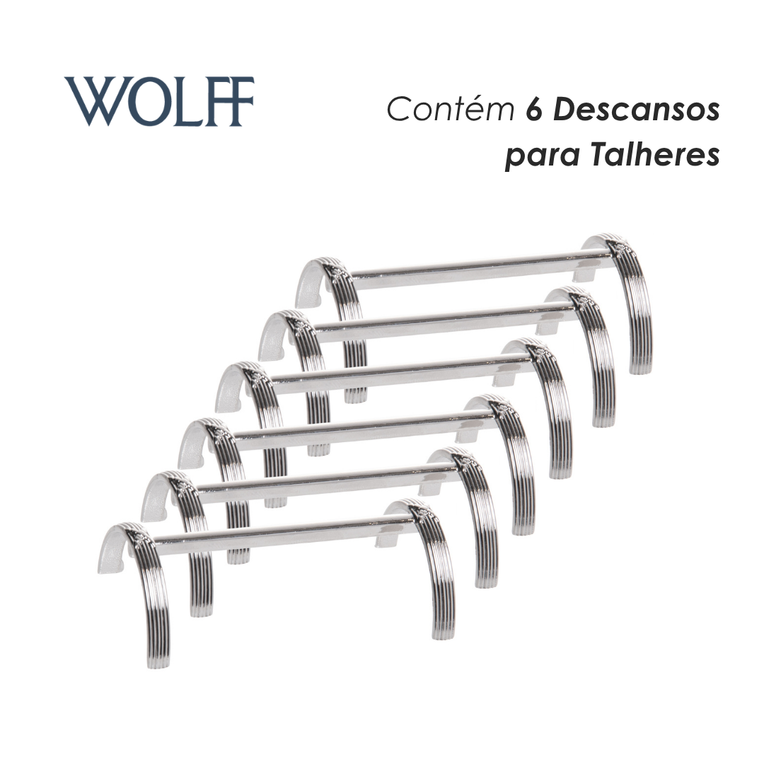 Conjunto 6 Dencansos para Talheres Maitê 8cm x 4cm x 2cm Prateado Zamac - Wolff