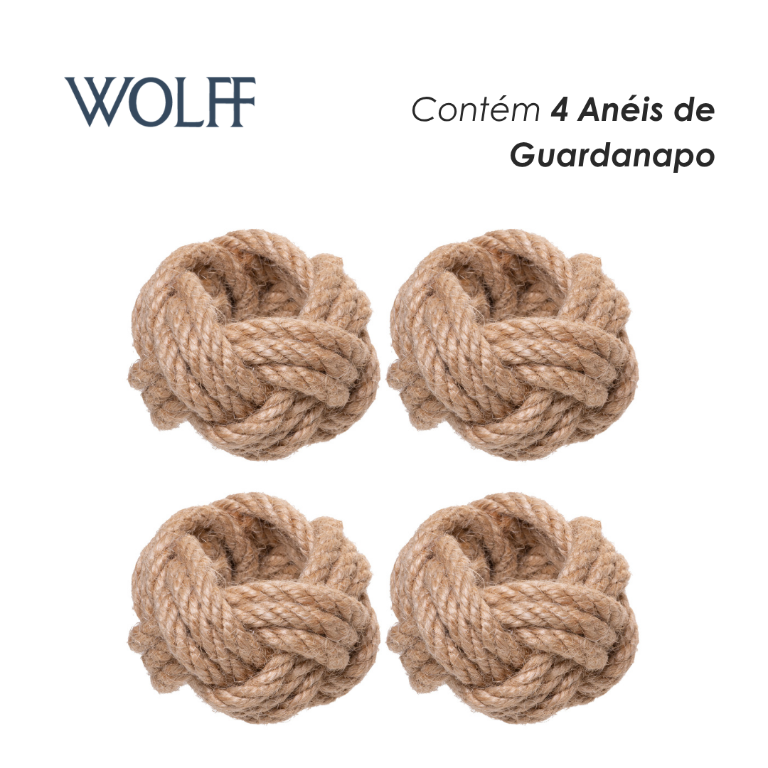 Conjunto 4 Anéis para Guardanapos Linoria Fibra Natural - Wolff