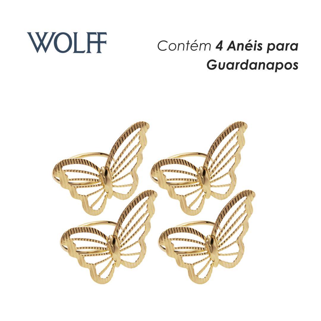 Conjunto 4 Anéis para Guardanapos Butterfly Dourado Metal - Wolff