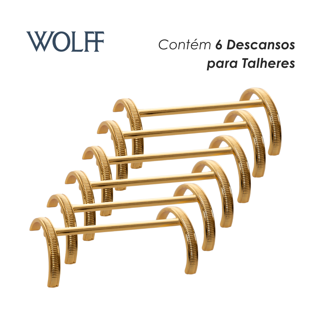 Conjunto 6 Dencansos para Talheres Lorena 8cm x 4cm x 2cm Dourado Zamac - Wolff